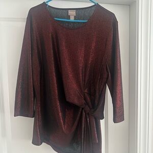 Chico's Shimmering Burgundy Blouse with Tie Detail